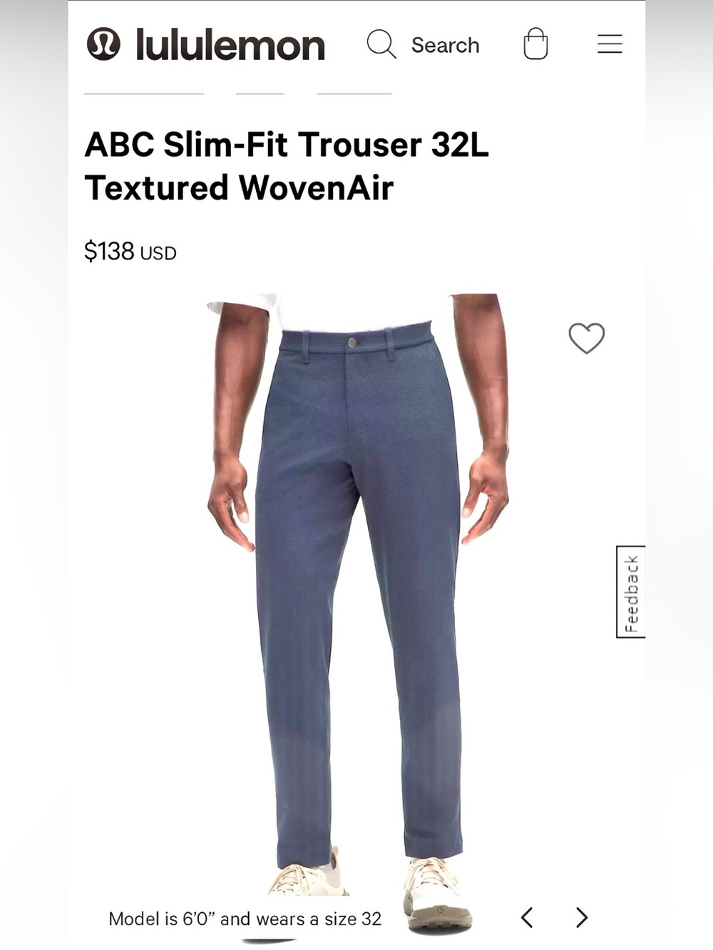 Lululemon Athletics Slim-Fit Trouser in Navy, 36/30